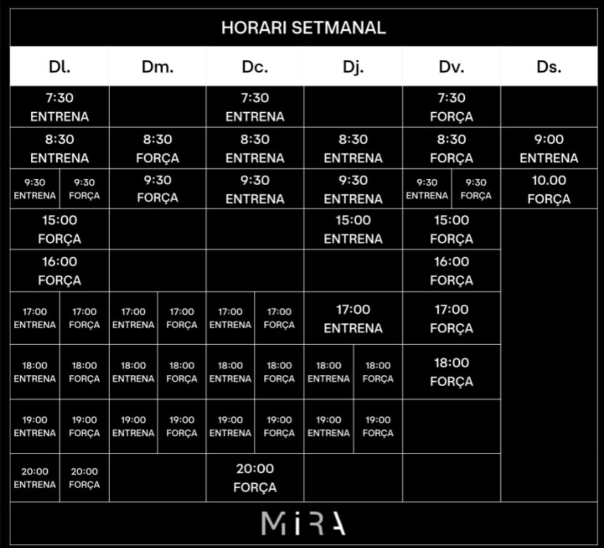 Horari Setmanal Mira Entrenament